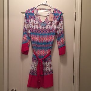 Large belted dress pink Aztec style print
